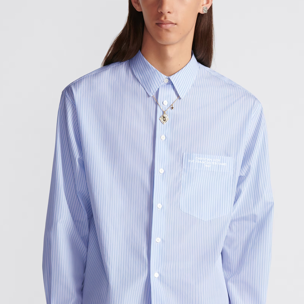 Sizing DIOR SS24 Camisa Azul de Rayas Holgada de Manga Larga con Bolsillo 413C516A5978-C075