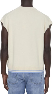 디올 SS24 블루 옐로우 로고 프린트 브이넥 민소매 스웨터. 443M647AT879-C085 Purchase 디올 SS24 블루 옐로우 로고 프린트 브이넥 민소매 스웨터. 443M647AT879-C085