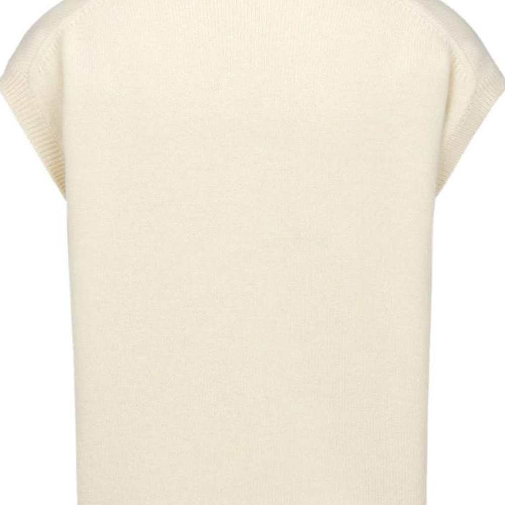 Cheap 디올 SS24 블루 옐로우 로고 프린트 브이넥 민소매 스웨터. 443M647AT879-C085