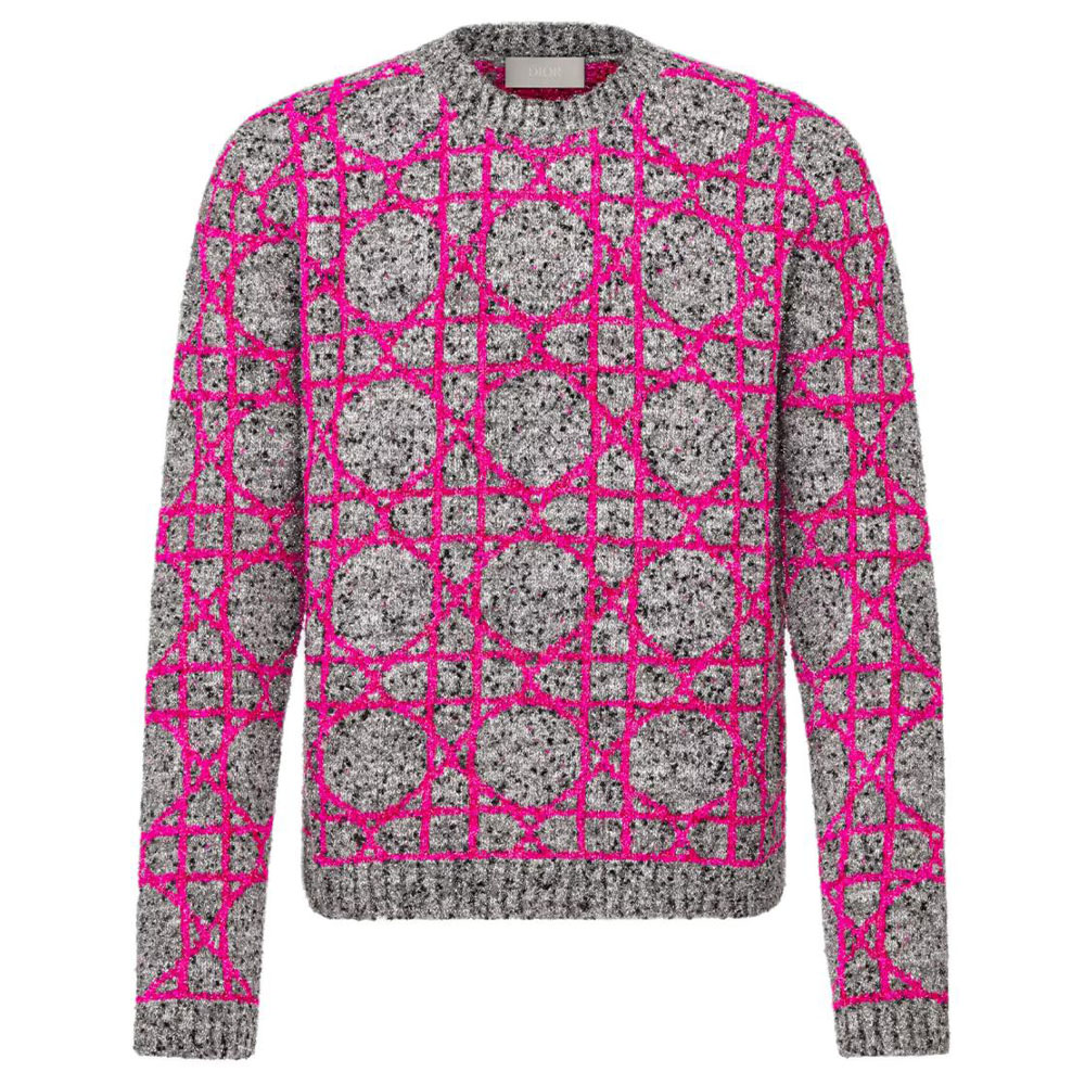 DIOR SS24  Cannage Knit Crewneck Long Sleeve Sweater Multicolor. 483M643AT804-C084