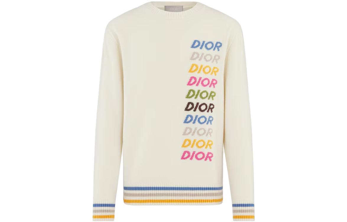 Shop DIOR SS24 Sweater Cashmere dengan Bordir Logo Warna-Warni. 413M649AT774-C886