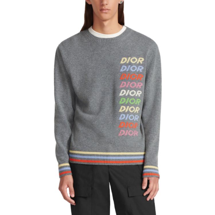 Sizing DIOR SS24 Sweater Cashmere dengan Bordir Logo Warna-Warni. 413M649AT774-C886