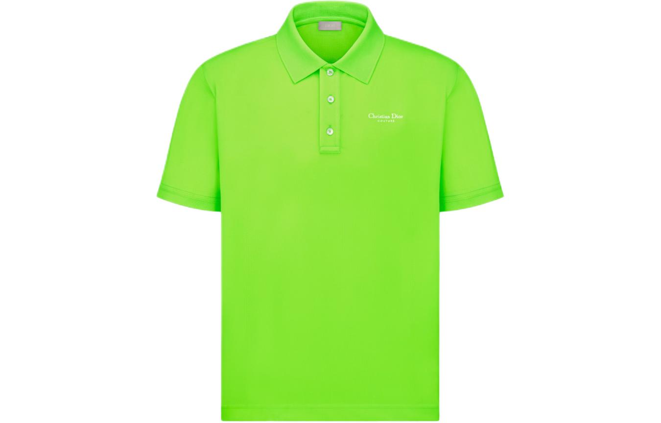 Order DIOR SS24 Baju Polo Logo Sulaman Hijau Pendarfluor. 483J834A0931-C680