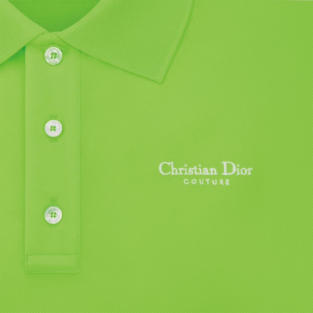 Shop DIOR SS24 Baju Polo Logo Sulaman Hijau Pendarfluor. 483J834A0931-C680