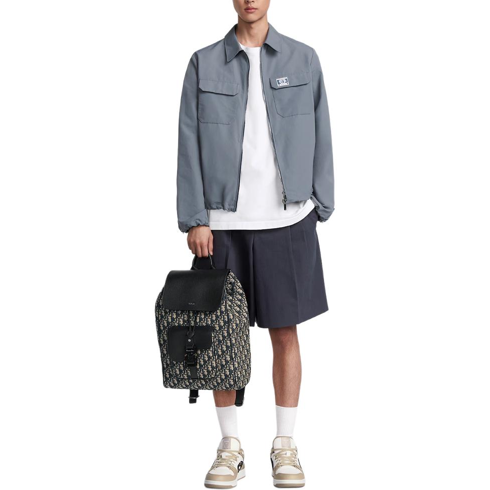 Shop 디올 SS24 그레이 로고 자수 지퍼 긴팔 재킷 493C518A5834-C885