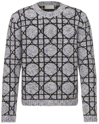 DIOR SS24 Grey Cannage Pattern Long-Sleeve Knit Sweater. 483M643AT804-C889 Order DIOR SS24 Grey Cannage Pattern Long-Sleeve Knit Sweater. 483M643AT804-C889
