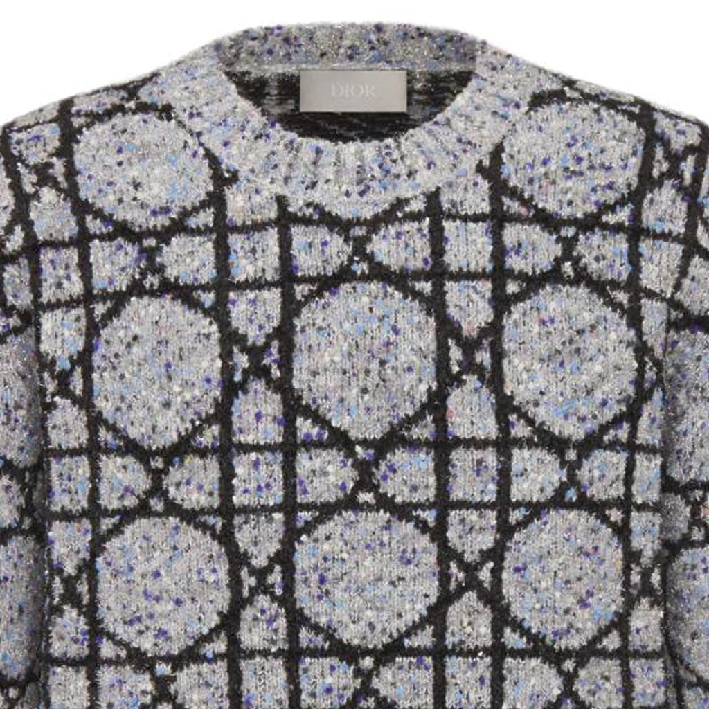 Shop ディオール SS24 グレー カナージュ柄 長袖 ニット セーター. 483M643AT804-C889