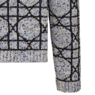 DIOR SS24 Grey Cannage Pattern Long-Sleeve Knit Sweater. 483M643AT804-C889 Cheap DIOR SS24 Grey Cannage Pattern Long-Sleeve Knit Sweater. 483M643AT804-C889