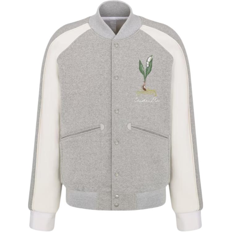 Order DIOR SS24 Jaket Sulaman Bunga Lily Kelabu Single-Breasted. 493J434A0878-C880