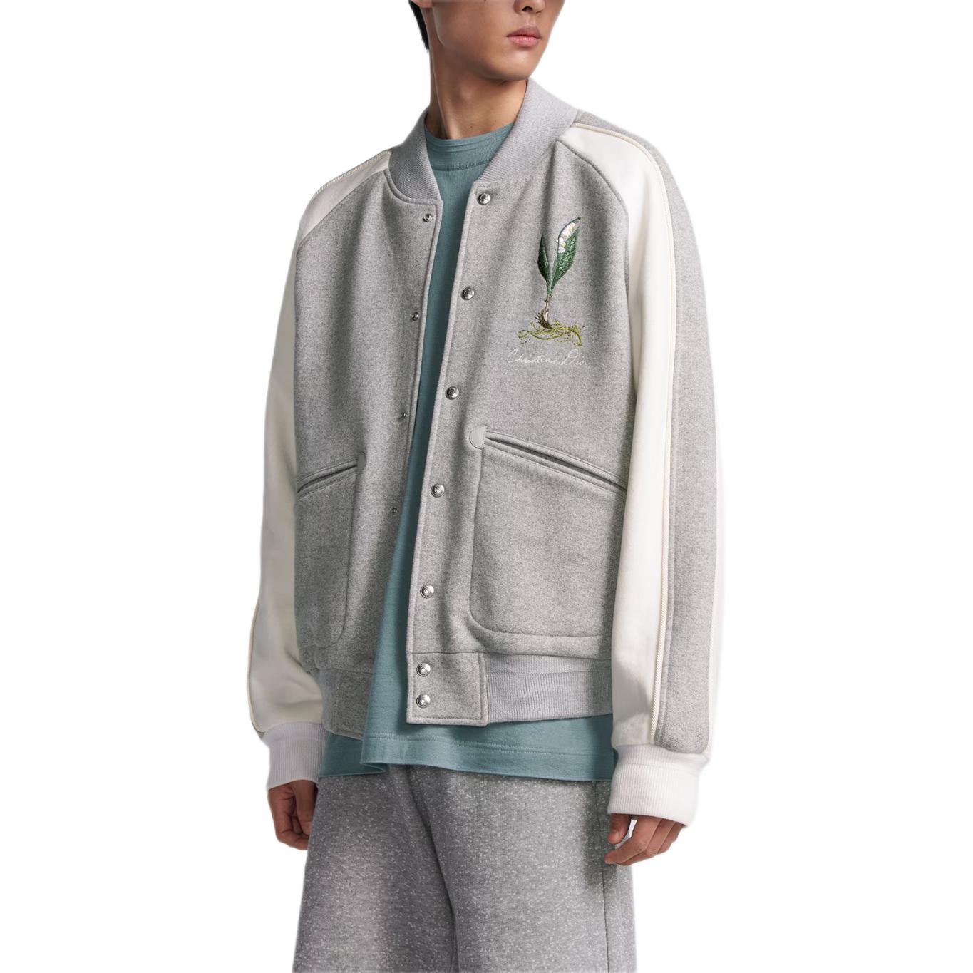 Shop DIOR SS24 Jaket Sulaman Bunga Lily Kelabu Single-Breasted. 493J434A0878-C880