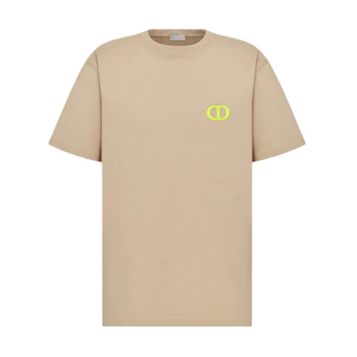 DIOR SS24 Logo Embroidered Oversized Beige Crewneck T-Shirt. 943J605F0554-C182