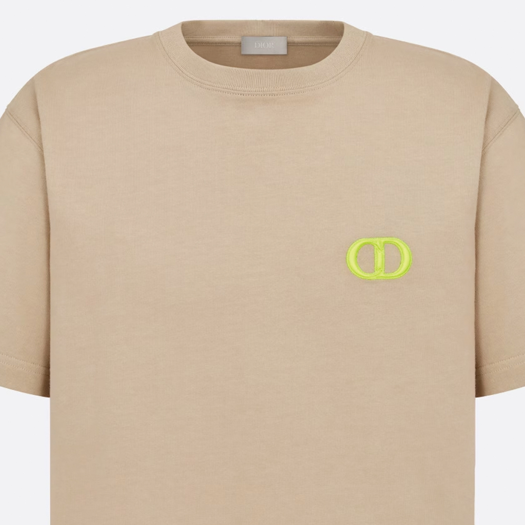 Cheap ディオール SS24 ロゴ刺繍 オーバーサイズ ベージュ クルーネック Tシャツ. 943J605F0554-C182
