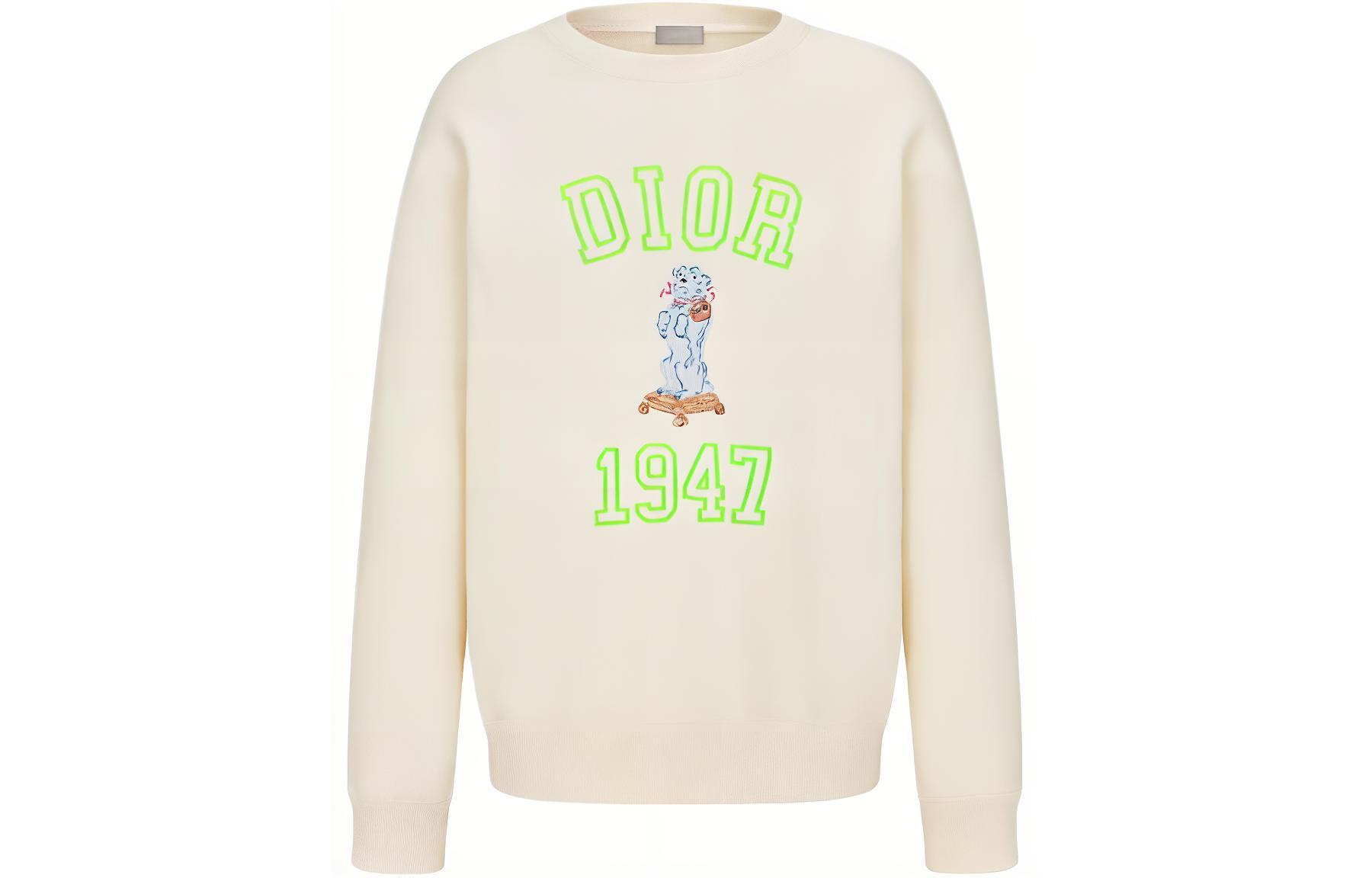 DIOR SS24  Logo Embroidered Ribbed Crewneck Loose Sweatshirt Beige 483J634B0912-C186