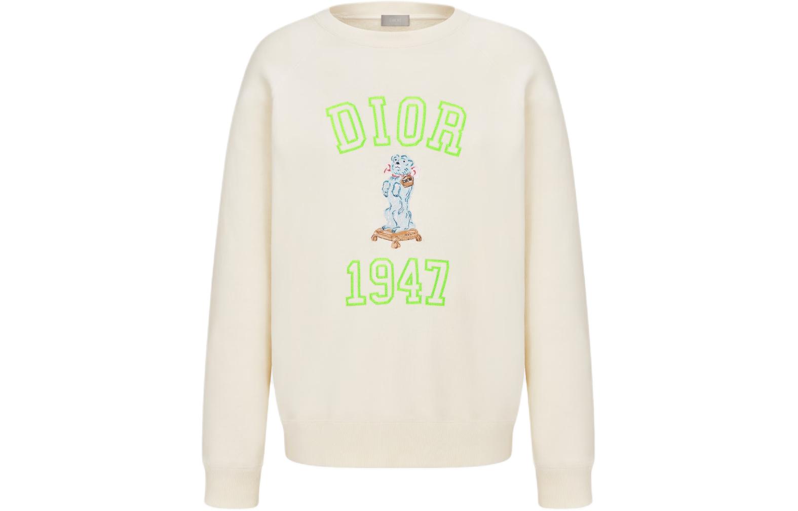 Order DIOR SS24 米色Logo刺繡羅紋寬鬆圓領長袖上衣 483J634B0912-C186