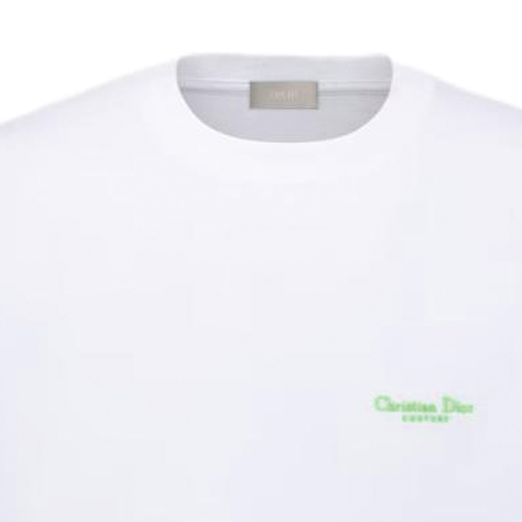 Shop ディオール SS24 ルーズフィット ロゴプリント クルーネック ホワイトTシャツ 483J696B0554-C086