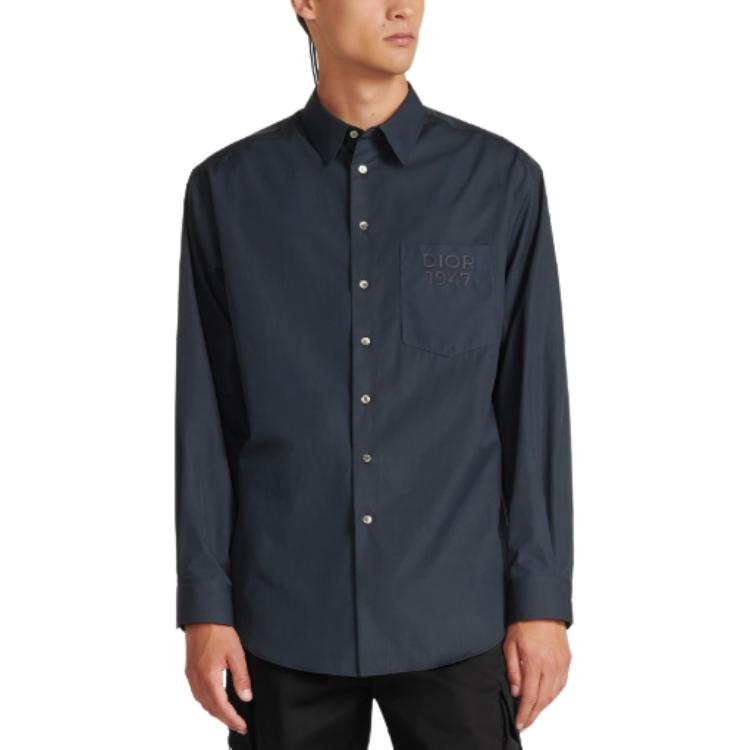 Shop DIOR SS24 寬鬆版長袖襯衫 經典素色刺繡設計 413C516B1581-C585