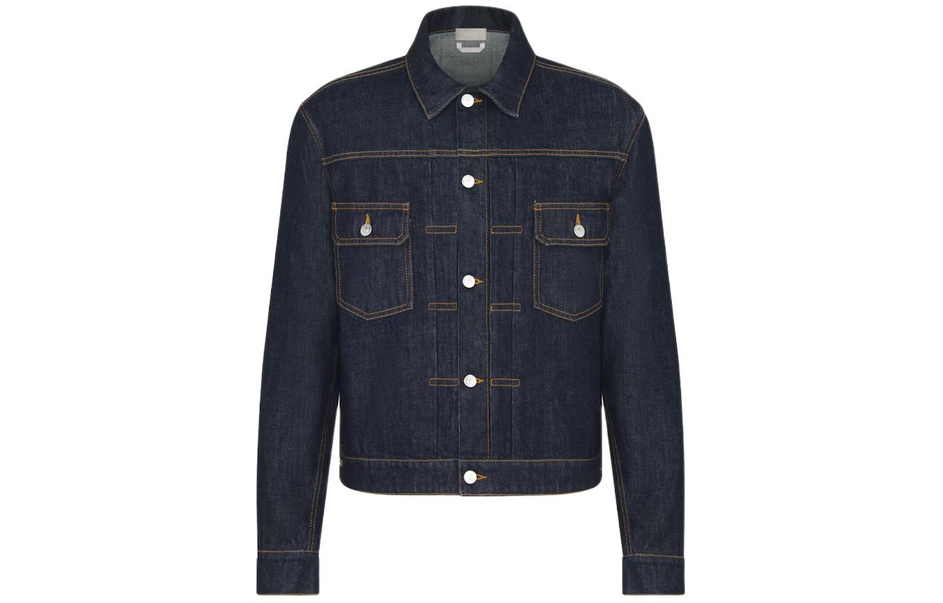 Order DIOR SS24 Jaket Denim Biru Navy dengan Butiran Zip dan Butang. 413D484A356X-C540