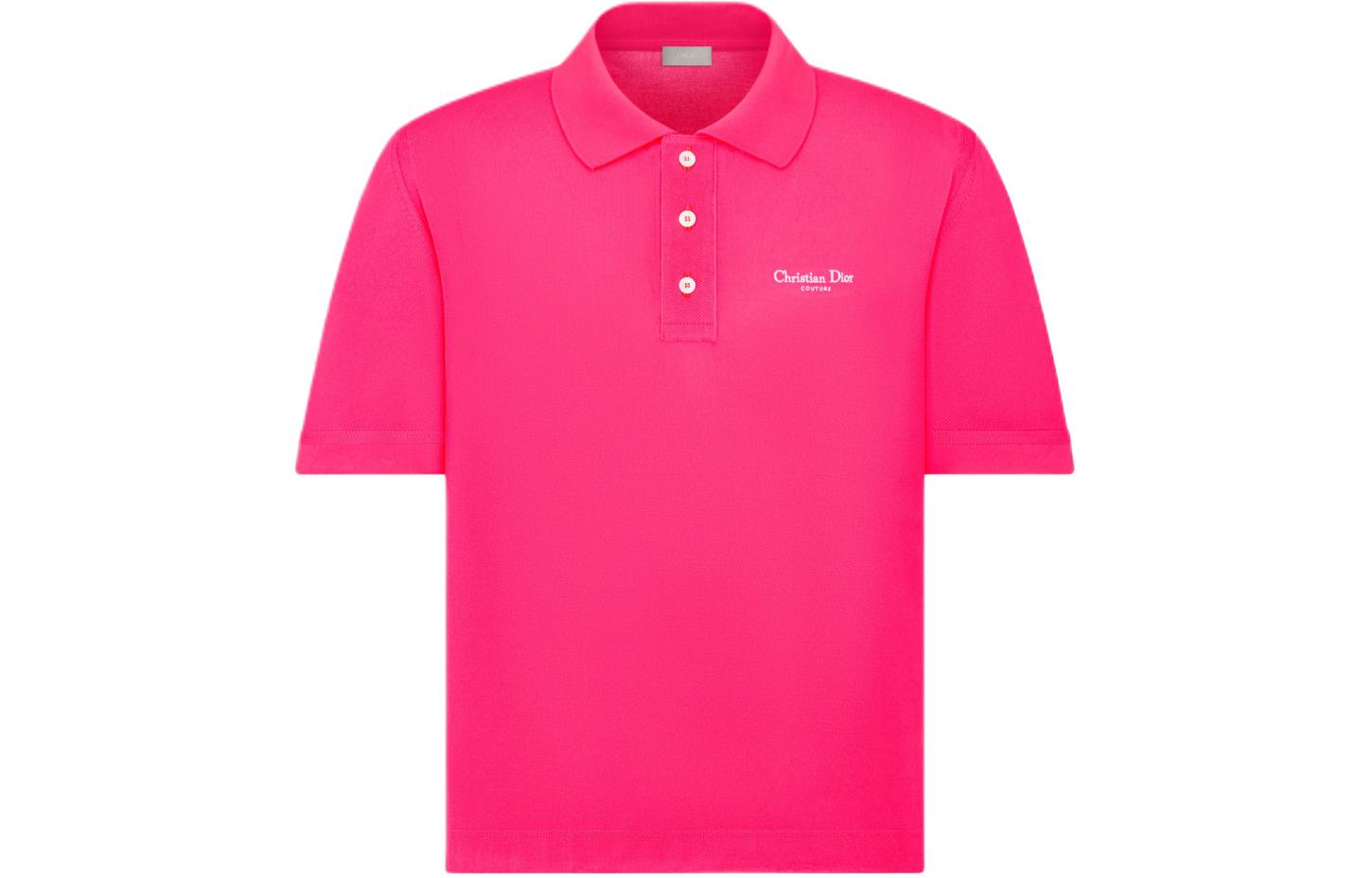 DIOR SS24  Neon Pink Embroidered Logo Polo Shirt. 483J834A0931-C480