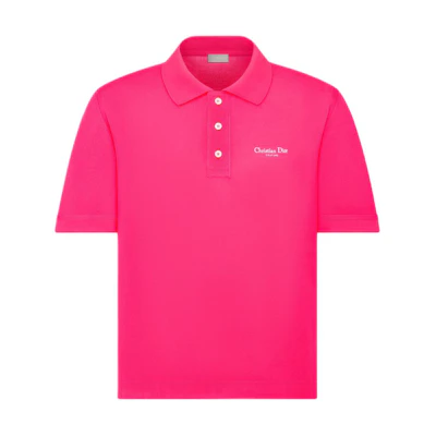 DIOR SS24 Neon Pink Embroidered Logo Polo Shirt. 483J834A0931-C480