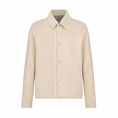 DIOR SS24 Off-White Logo Jacquard Long-Sleeve Leather Jacket. 013L428A0487-C010