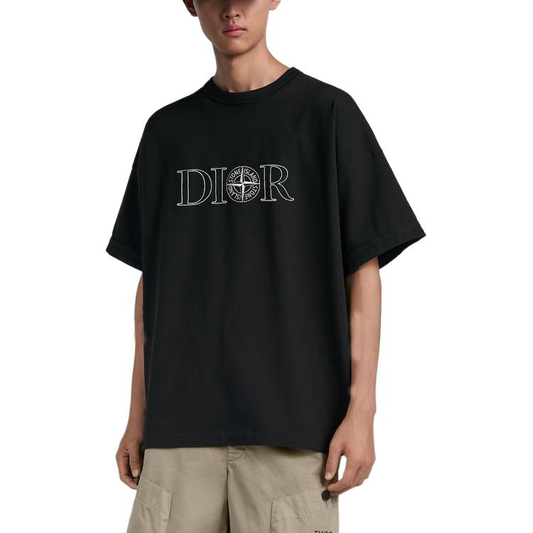Shop DIOR SS24 黑色宽松版印花标志T恤。 493J638B0554-C980