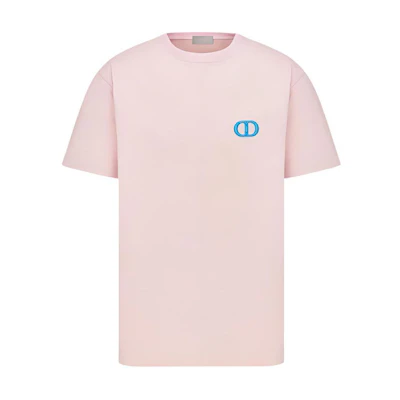 DIOR SS24 Pink Oversized Crewneck T-Shirt with Letter Embroidery. 943J605F0554-C485