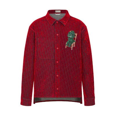 DIOR SS24 Red Long Sleeve Shirt with Cartoon Patch Design 283D492D314X-C386