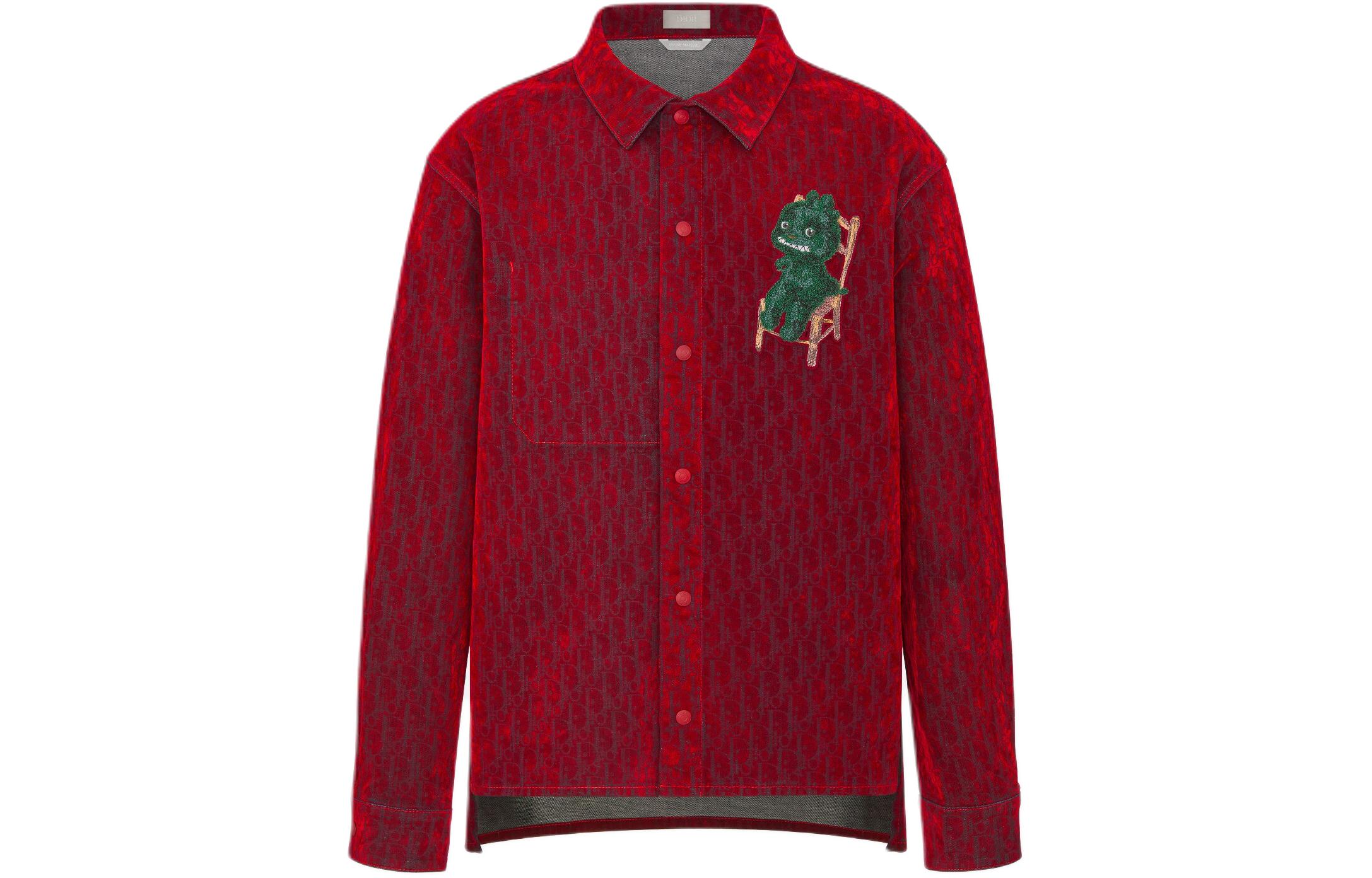 Order DIOR SS24 Baju Merah Lengan Panjang dengan Rekaan Patch Kartun 283D492D314X-C386