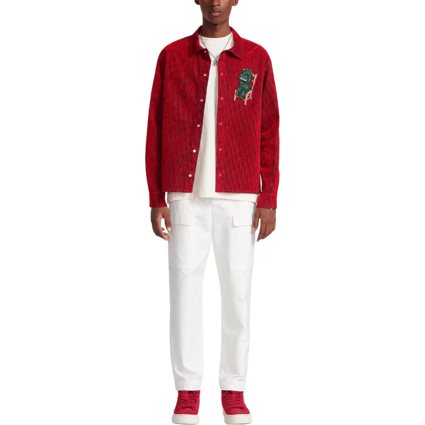 Shop DIOR SS24 Baju Merah Lengan Panjang dengan Rekaan Patch Kartun 283D492D314X-C386