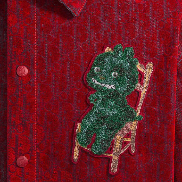 Cheap DIOR SS24 Baju Merah Lengan Panjang dengan Rekaan Patch Kartun 283D492D314X-C386