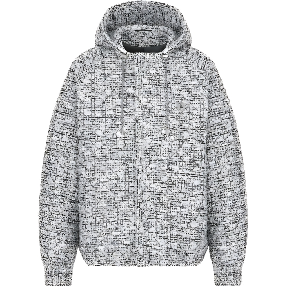 DIOR SS24  Short Tweed Hoodie Zip-Up Jacket Gray. 483C402A6179-C889
