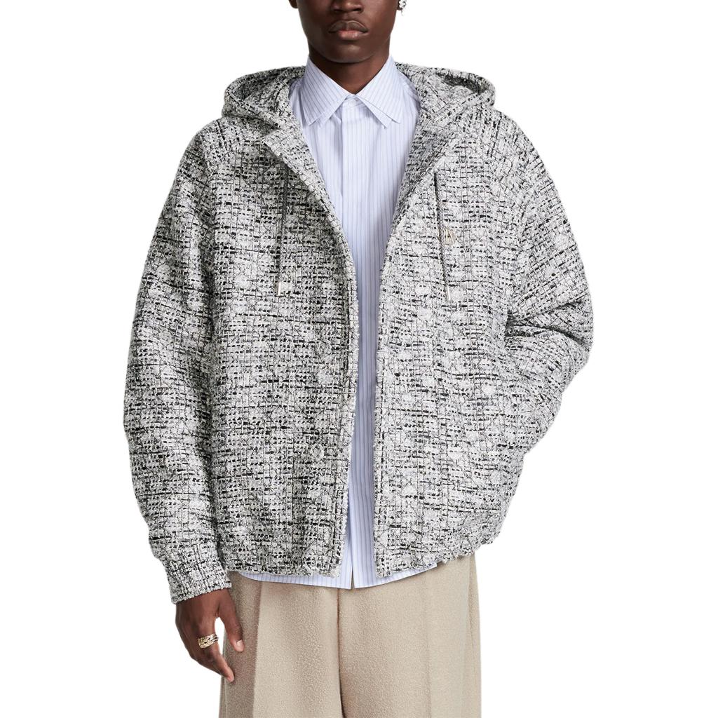 Purchase DIOR SS24  Short Tweed Hoodie Zip-Up Jacket Gray. 483C402A6179-C889