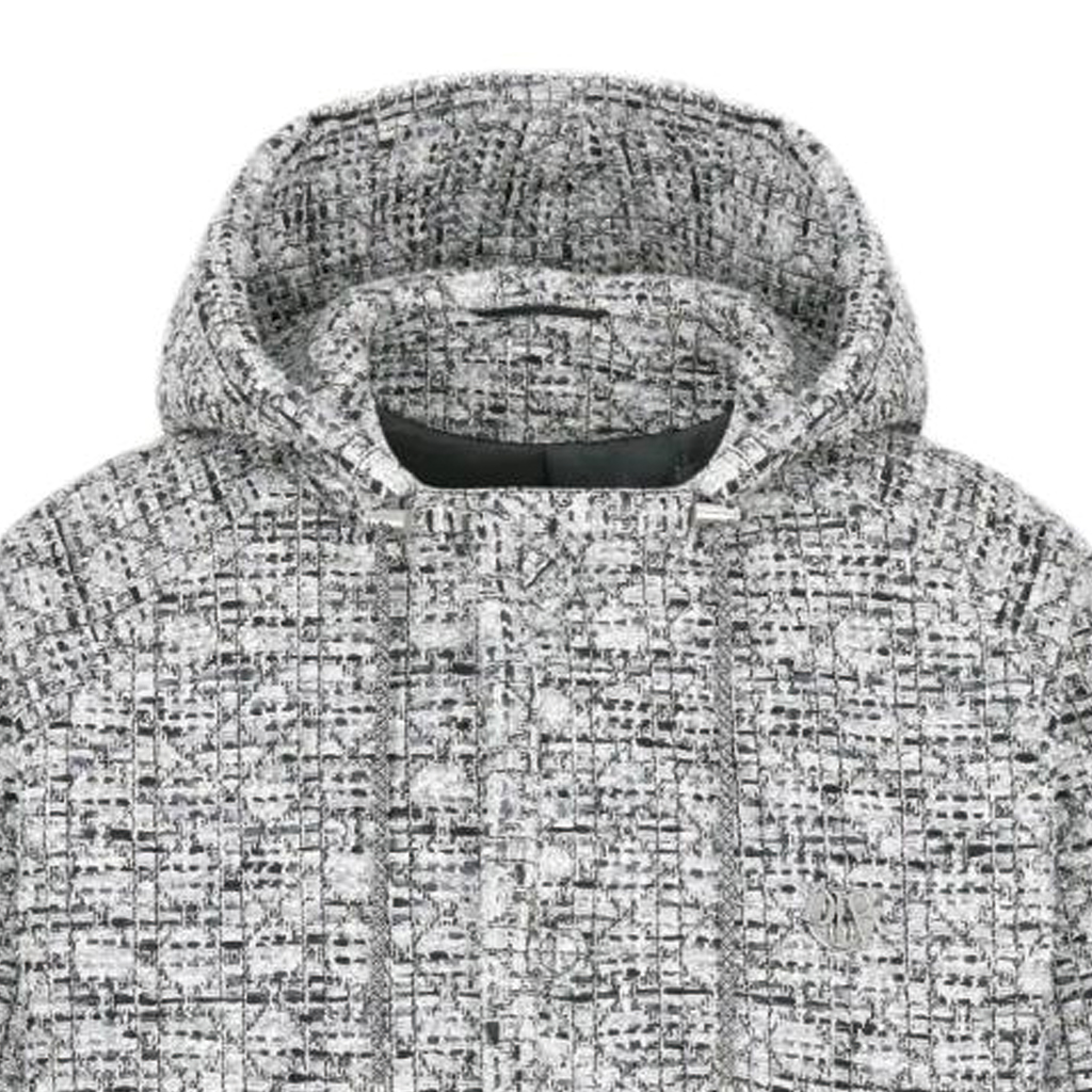 Cheap DIOR SS24  Short Tweed Hoodie Zip-Up Jacket Gray. 483C402A6179-C889