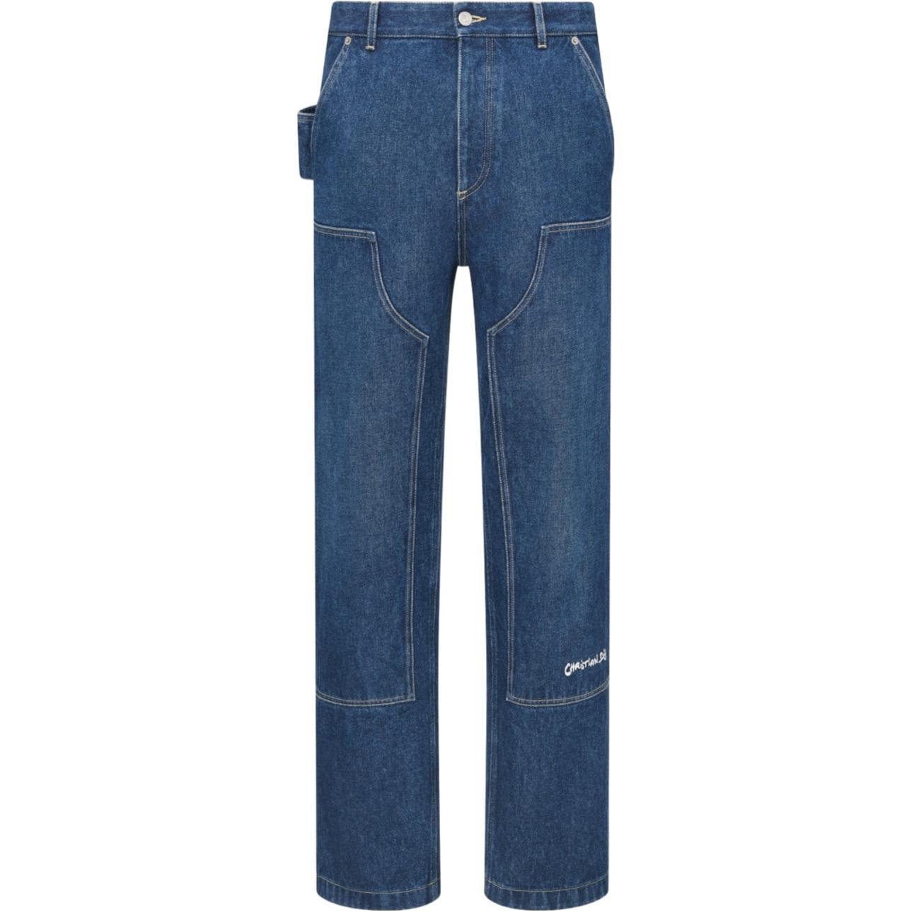 DIOR SS24  Straight-Leg Jeans with Logo Embroidery and Button Pockets Blue. 443D182A389-XC580