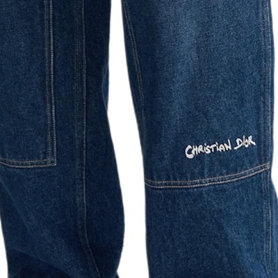 DIOR SS24 蓝色直筒牛仔裤 带徽标刺绣和纽扣口袋. 443D182A389-XC580 Cheap DIOR SS24 蓝色直筒牛仔裤 带徽标刺绣和纽扣口袋. 443D182A389-XC580