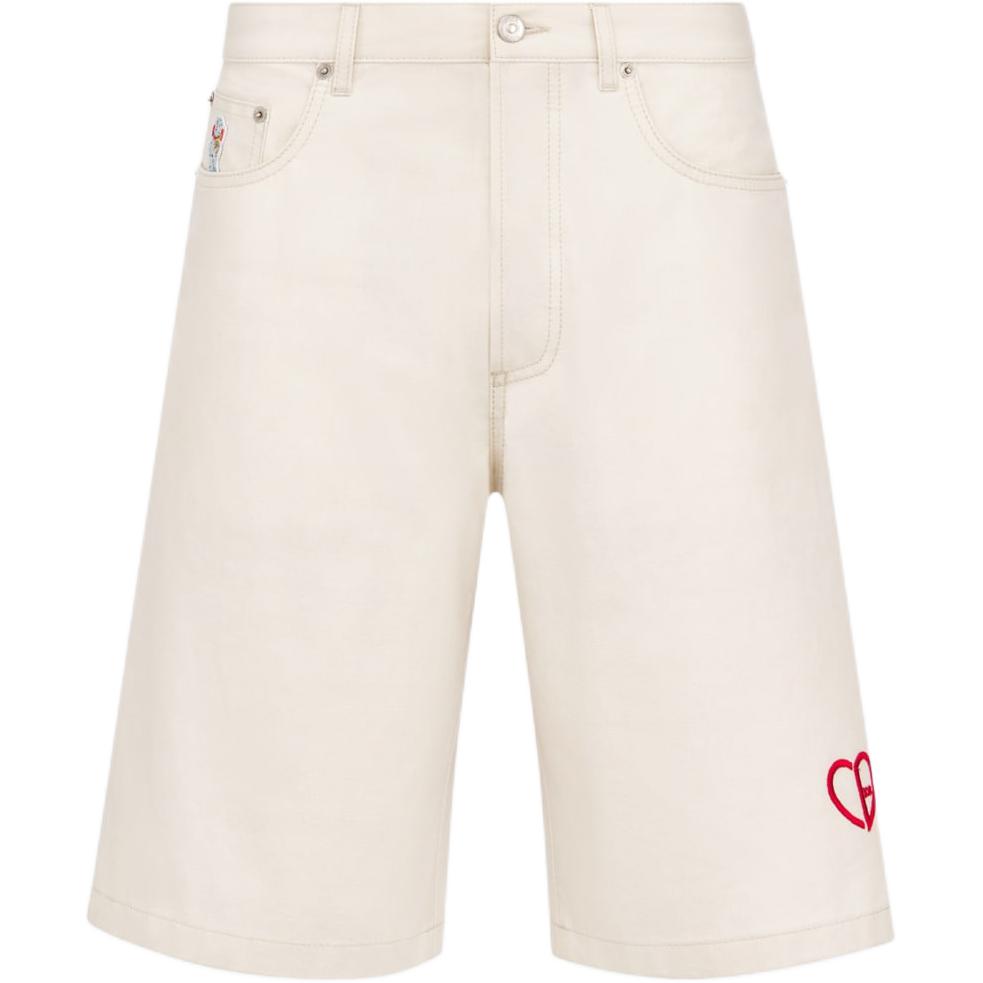 DIOR SS24  White Casual Shorts with Solid Logo and Heart Embroidery. 313D008D384X-C083