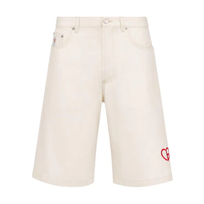 DIOR SS24 White Casual Shorts with Solid Logo and Heart Embroidery. 313D008D384X-C083
