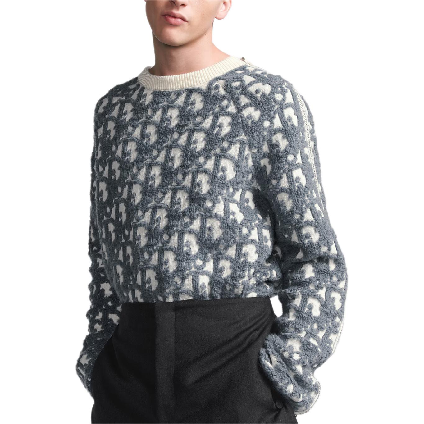 Purchase DIOR SS24  White Crewneck Sweater with Logo Print. 493M635AT847-C085