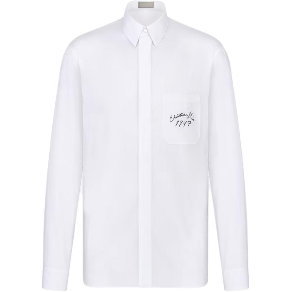 DIOR SS24  White Long Sleeve Shirt with Letter and Number Embroidery. 493C530A1581-C088