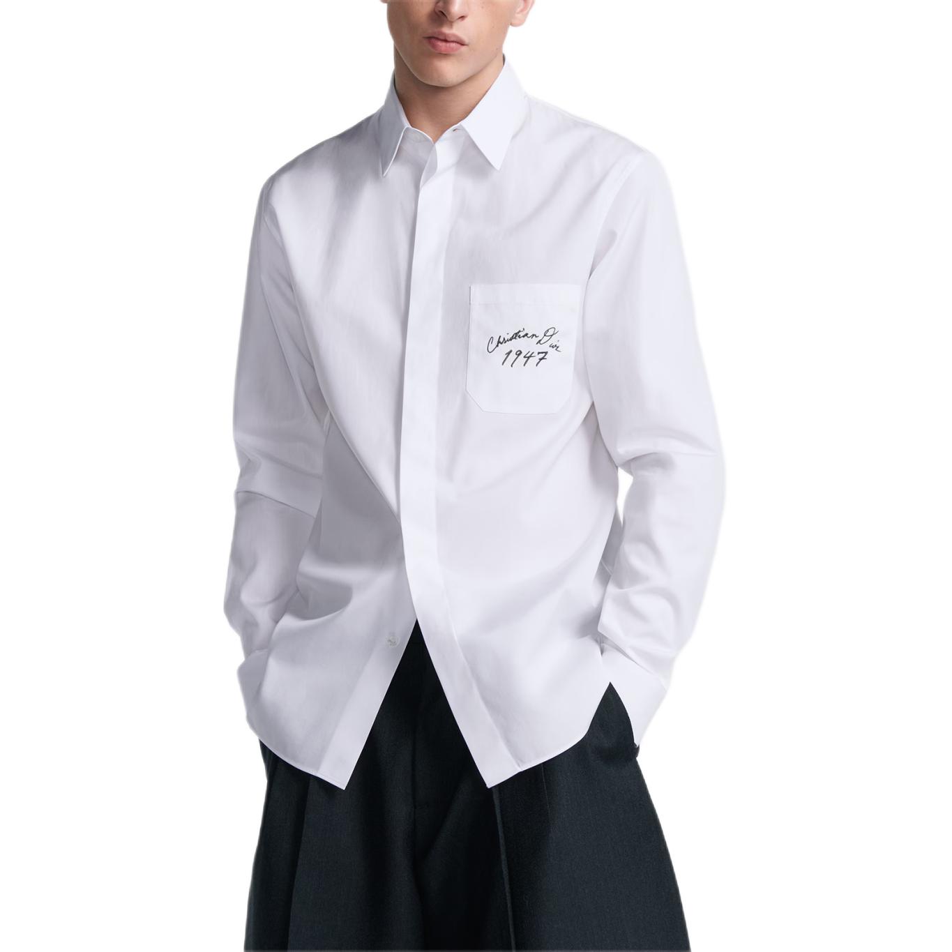 Shop DIOR SS24 Camisa Blanca de Manga Larga con Bordado de Letras y Números. 493C530A1581-C088