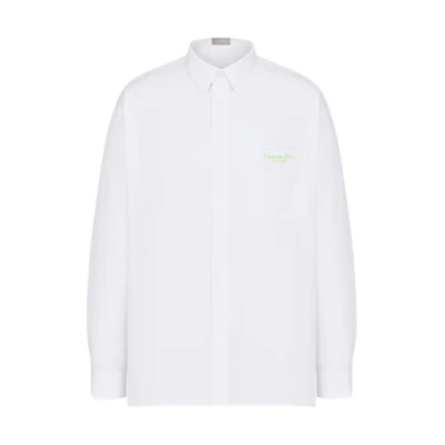 DIOR SS24 White Long Sleeve Shirt with Logo Embroidery and Point Collar 243C551E1581-C086