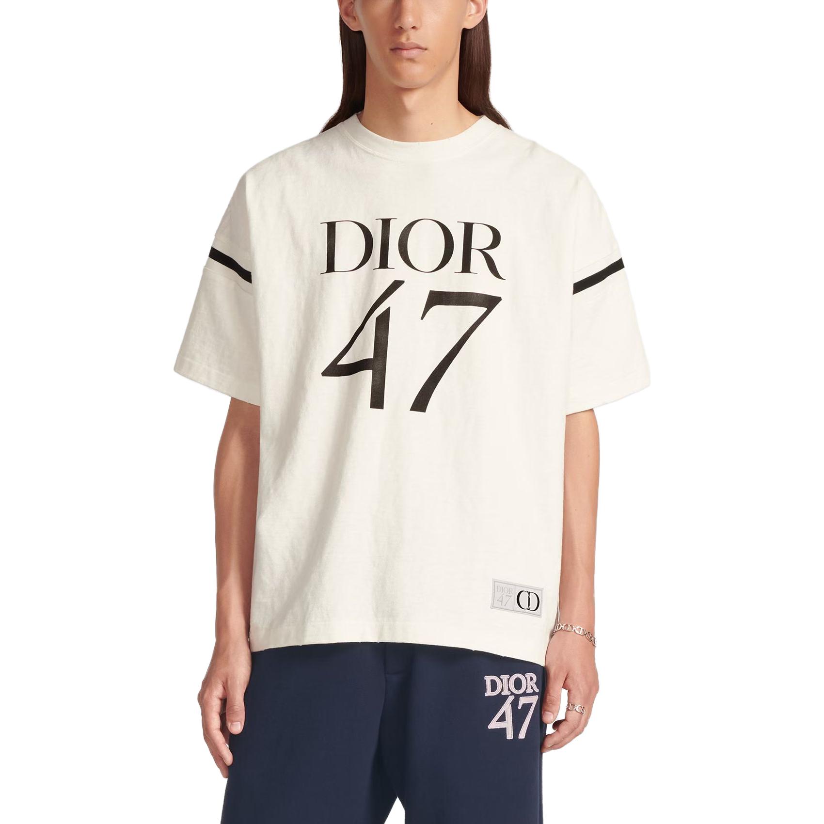 Shop DIOR SS24 ホワイト ルーズフィット レタープリント 半袖 Tシャツ. 413J640A0849-C089