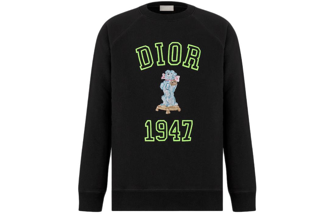 DIOR SS24 Black Logo Embroidered Ribbed Crewneck Sweatshirt 483J634A0912-C980