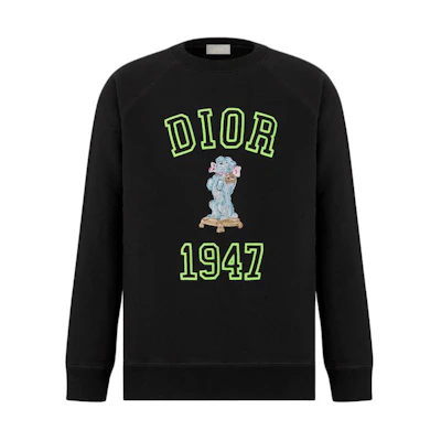 DIOR SS24 Black Logo Embroidered Ribbed Crewneck Sweatshirt 483J634A0912-C980