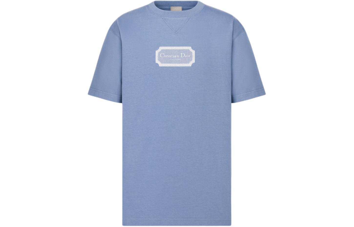 DIOR SS24 Blue Letter Embroidered Crewneck T-Shirt . 343J696C0554-C580