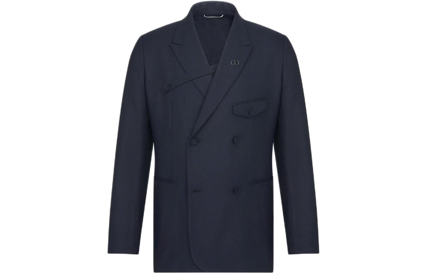 DIOR SS24 Distressed Badge Double-Breasted Blazer Jacket Men’s Blue 113C282A6053-C580