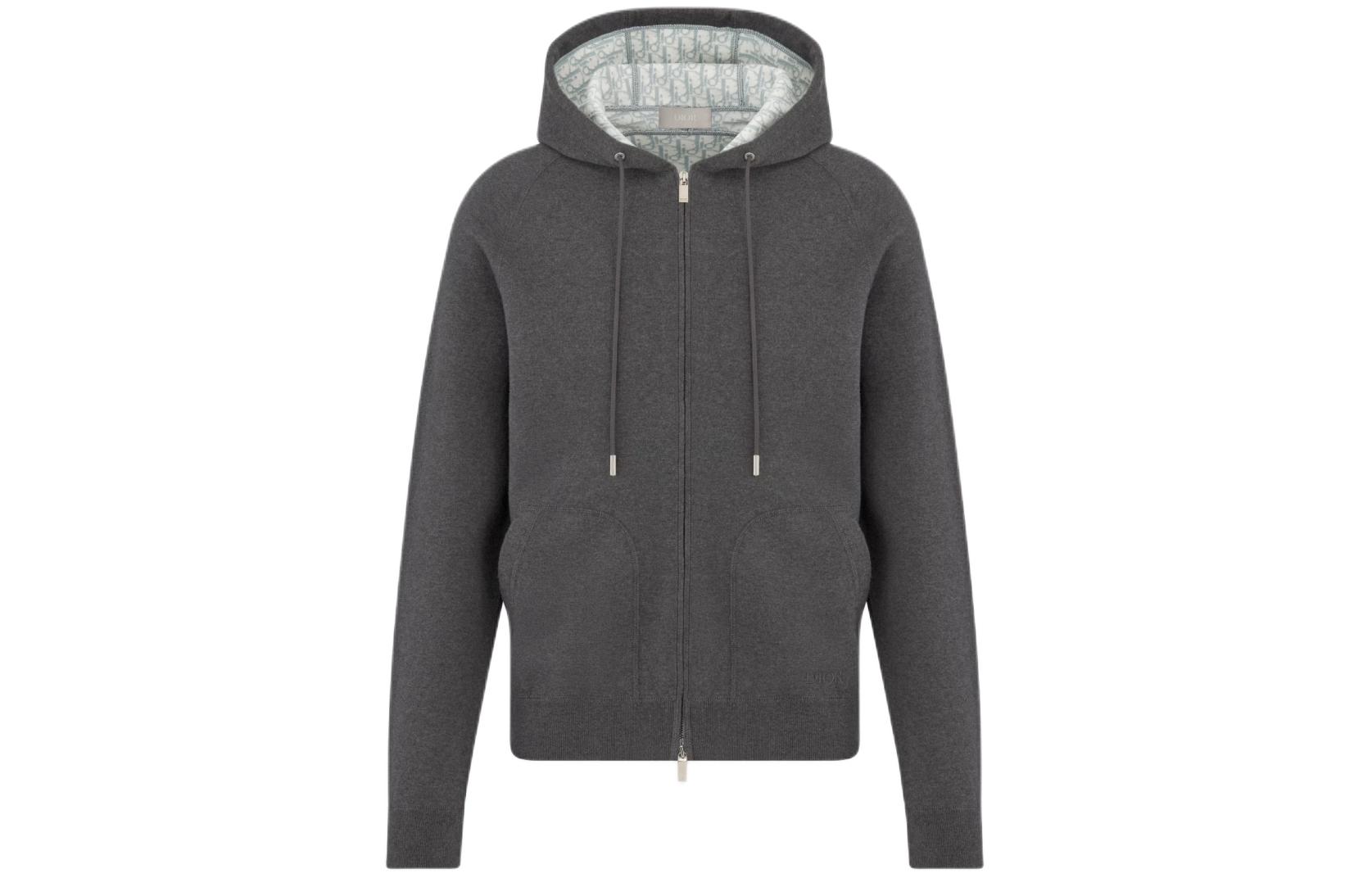 DIOR SS24 Gray Solid Color Hooded Zip-Up Jacket 113M221AT225-C870