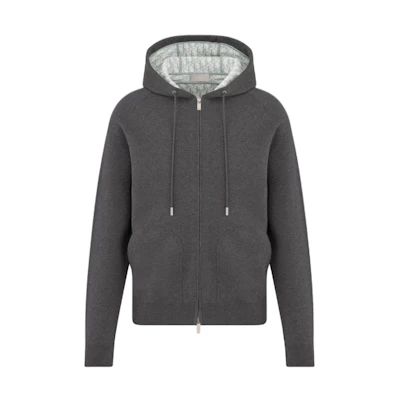 DIOR SS24 Gray Solid Color Hooded Zip-Up Jacket 113M221AT225-C870