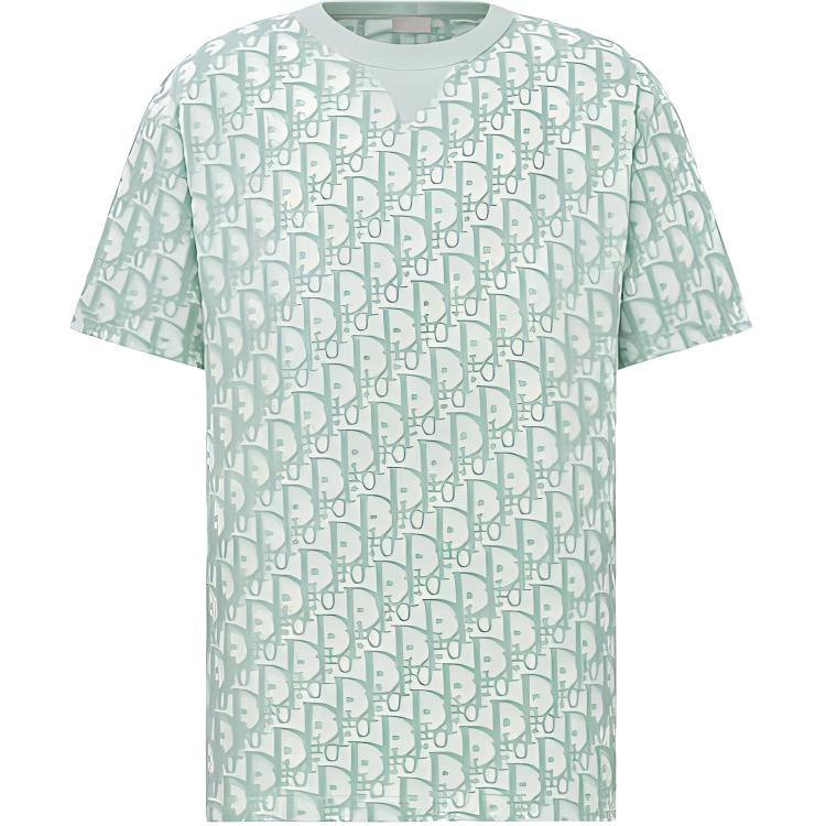 DIOR SS24 Green Logo Print Crewneck Loose Fit  T-Shirt 483J646A0906-C186