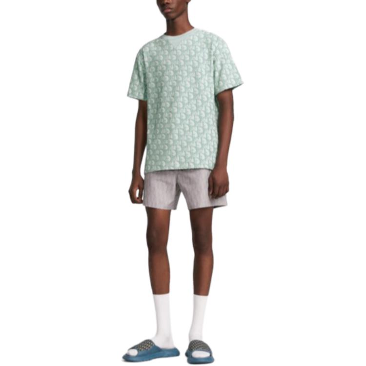 Shop 디올 SS24 그린 로고 프린트 크루넥 루즈핏 티셔츠 483J646A0906-C186